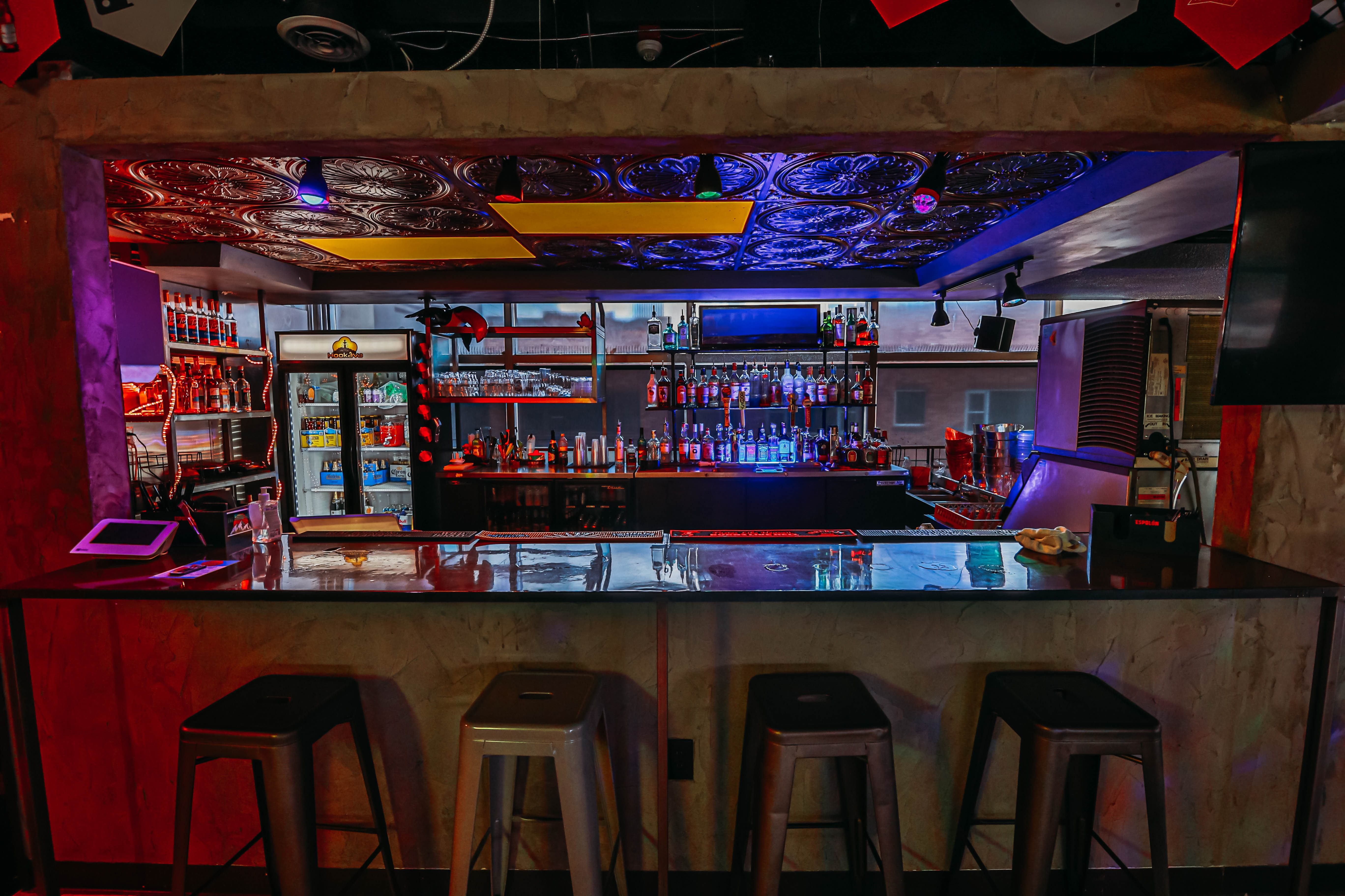 Hookava full cocktail bar with neon lighting